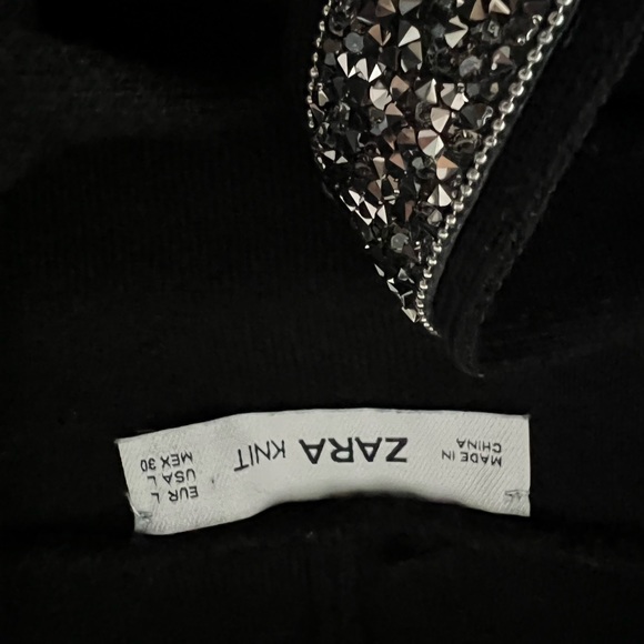 ZARA Black Knit slip on Hoodie Sweater with sparkle drawstring Size L - Picture 5 of 5